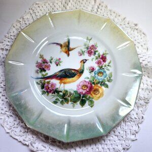 Bird of Paradise Pheasant Plate Made in Germany 7.5" Diameter 12 Sided Floral